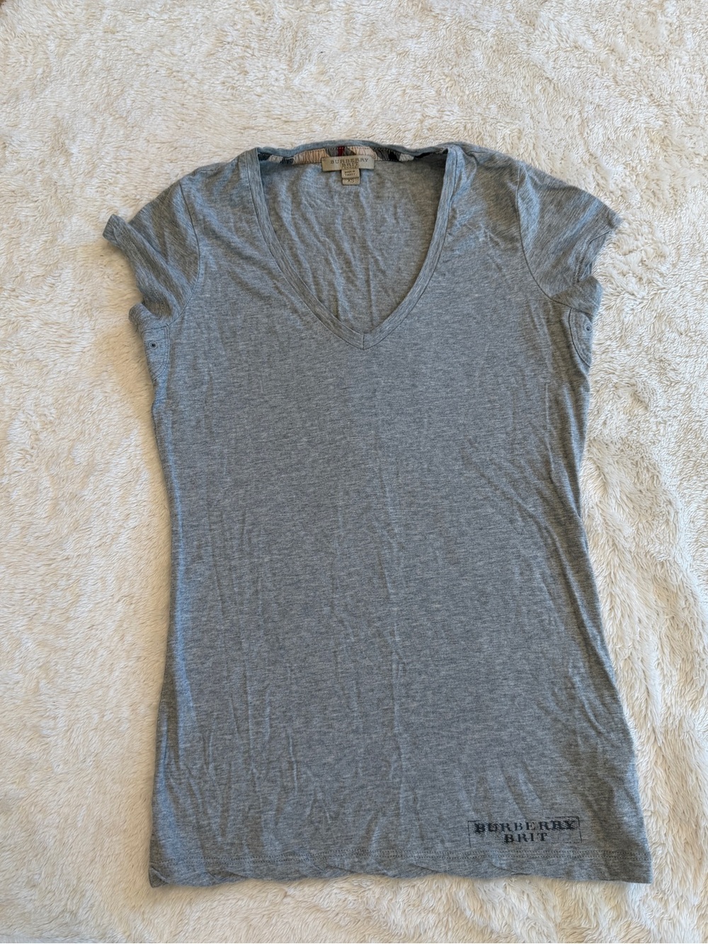 Burberry Gray Heather V-Neck Short Sleeve Tee